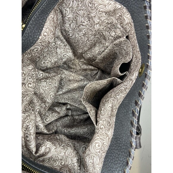 Steve Madden Gray Tote Handbag Boho Western Woven Accent Tassel Shoulder Bag - Picture 9 of 10